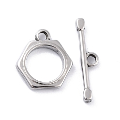 Antique Silver 304 Stainless Steel Toggle Clasps, Tibetan Style, Antique Silver, Hexagon: 17.5x16x2.5mm, Hole: 2mm, Bar: 5.5x24x2.5mm, Hole: 2mm