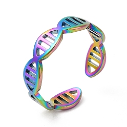 Rainbow Color Ion Plating(IP) 201 Stainless Steel Ring, Open Cuff Ring, DNA Molecule Double Helix Structure Ring for Men Women, Rainbow Color, US Size 6 1/4(16.7mm)