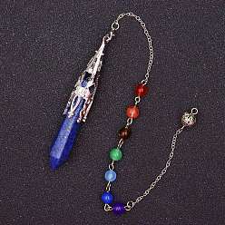 Lapislázuli Péndulos de radiestesia con punta de bala de lapislázuli natural y piedras preciosas mixtas, joyas temáticas de chakra yoga para exhibir en el hogar, 300 mm
