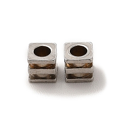 Stainless Steel Color 201 Stainless Steel Beads, Cuboid, Stainless Steel Color, 3x3x1mm, Hole: 1.6mm