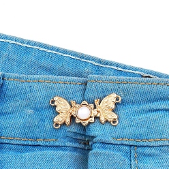 Golden Alloy White Resin Jean Buttons Pins, Waist Tightener, Butterfly, Closure Sewing Fasteners for Garment Accessories, Golden, 16.5x36x4.5mm
