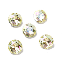 Luminous Green Glass Rhinestone Cabochons, Pointed Back & Back Plated, Flat Round, Crystal, 10x5.2mm
