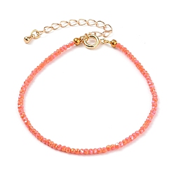 Dark Salmon Faceted Electroplate Glass Beaded Bracelets, with Golden Plated Brass Spring Ring Clasps, Rondelle, Dark Salmon, 7-1/2 inch(19cm)