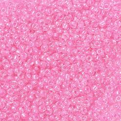 Hot Pink 6/0 Glass Seed Beads, Transparent Inside Colours Luster, Round Hole, Round, Hot Pink, 6/0, 4~5x2.5~4.5mm, Hole: 1.2mm, about 4500pcs/bag
