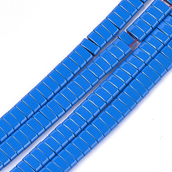 Bleu Dodger Liens multibrins en hématite synthétique non magnétique peints à la bombe, perles porteuses à deux trous, pour la fabrication de bracelets élastiques, rectangle, Dodger bleu, 2x5x2mm, Trou: 0.6mm, Environ 170 pcs/chapelet, 15.9 pouce