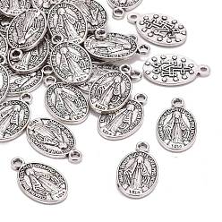 Antique Silver Tibetan Style Alloy Pendants, Lead Free & Cadmium Free, Oval with God Father Religious Christianity, Antique Silver, 17x10x2mm, Hole: 2mm