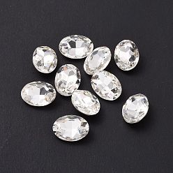 Crystal Glass Rhinestone Cabochons, Pointed Back & Silver Back Plated, Oval, Crystal, 14x10x5mm