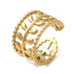 Chapado en Oro Real 18K 304 anillos abiertos de acero inoxidable con ramas de hojas huecas para mujer, real 18 k chapado en oro, tamaño de EE. UU. 3 (14 mm)