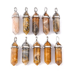 Crazy Agate Natural Crazy Agate Pendants, with Platinum Tone Brass Findings, Bullet, 39.5x12x11.5mm, Hole: 4.5x2.8mm
