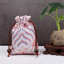 BrumosaRosa Bolsas de almacenamiento de tela con estampado de ondas de agua, bolsa de embalaje de bolsas rectangulares con cordón, rosa brumosa, 14x10 cm