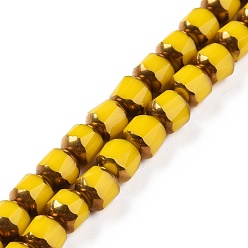 Yellow Electroplated Glass Imitation Jade Beads Strands, Faceted, Half Golden Plated, Round, Yellow, 5.5mm, Hole: 1.2mm, about 70pcs/strand, 14.96''(38cm)