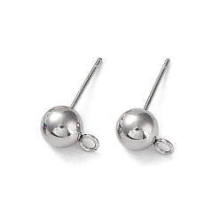 Stainless Steel Color 304 Stainless Steel Stud Earring Findings, with Open Loop, Round, Stainless Steel Color, 18x6mm, Hole: 1.8mm, Pin: 0.7mm