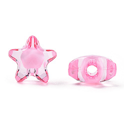 Perlas de Color Rosa Abalorios de acrílico transparentes, talón en grano, estrella, rosa perla, 12x11x8 mm, agujero: 2 mm, Sobre 1200 unidades / 500 g