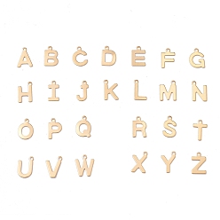 Letter 201 charmes en acier inoxydable, or, lettres mixtes aléatoires, 12x6~10.1x0.5~0.7mm, Trou: 1.2~1.4mm, 26 pièces / kit