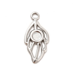 Stainless Steel Color 304 Stainless Steel Pendant Cabochon Settings, Leaf, Stainless Steel Color, Tray: 4mm, 25x12x1.5mm, Hole: 2.5mm