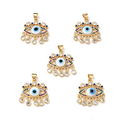 White Lampwork Evil Eye Pendants with Colorful Cubic Zirconia, Real 18K Gold Plated Brass Findings, Lead Free & Cadmium free, White, 27x22.5x4.5mm, Hole: 4x3.5mm