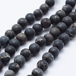 Black Natural Imperial Jasper Beads Strands, Dyed, Frosted, Round, Black, 8mm, Hole: 1mm, about 51pcs/strand, 15.3 inch(39cm)
