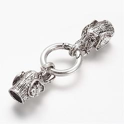 Antique Silver Alloy Spring Gate Rings, O Rings, with Cord Ends, Elephant, Antique Silver, 6 Gauge, 76mm, Hole: 8mm