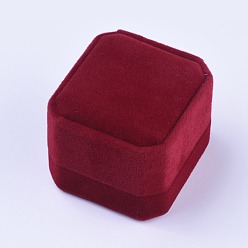 Dark Red Square Velvet Ring Boxes, Dark Red, 49.5x54.5x41.5mm