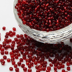 Dark Red 6/0 Glass Seed Beads, Silver Lined Round Hole, Round, Dark Red, 6/0, 4mm, Hole: 1.5mm, about 450pcs/50g, 50g/bag, 18bags/2pound