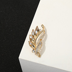 Oro Broches de aleación de diamantes de imitación para mujer, hoja anti-vaciado suéter chal ramillete alfileres, dorado, 51x29 mm