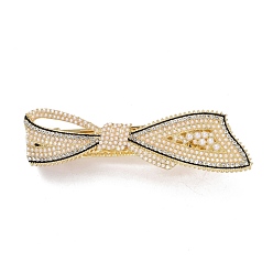 Light Gold Alloy Crystal Rhinestone Hair Barrettes, with Imitation Pearl Beads, Bowknot, Light Gold, 24x88x22mm
