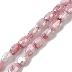 Pink Electroplate Glass Beads Strands, Rainbow Plated, Faceted, Teardrop, Pink, 6.5x4.5x3.5mm, Hole: 1mm, about 70pcs/strand, 17.72''(45cm)