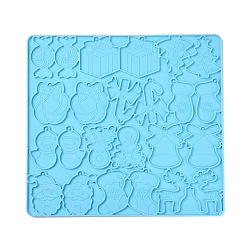 Bleu Ciel Foncé Moules en silicone pendentif thème de noël, moules de résine, pour la résine UV, fabrication de bijoux en résine époxy, formes mixtes, bleu profond du ciel, 242x260x4mm, trou: 2 mm et 4 mm