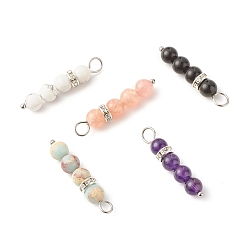 Mixed Stone Gemstone Beaded Pendants, with 304 Stainless Steel Findings & Brass Rhinestone Spacer Beads, Strip, Stainless Steel Color, 31x6mm, Hole: 4.4mm