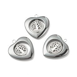 Non-magnetic Hematite Non-magnetic Synthetic Hematite Pendants, with Alloy Findings, Heart with Tree, Antique Silver, 39x36x6.5mm, Hole: 4mm