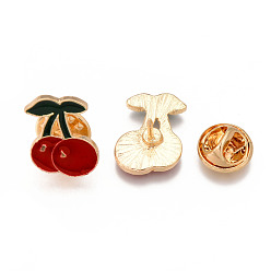FireBrick Alloy Enamel Brooches, Enamel Pin, with Brass Butterfly Clutches, Cherry, Light Gold, Cadmium Free & Nickel Free & Lead Free, FireBrick, 18x14x2mm, Pin: 1mm