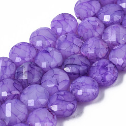Dark Orchid Opaque Baking Painted Crackle Glass Beads Strands, Flat Round, Faceted, Dark Orchid, 8x5mm, Hole: 1.2mm, about 51pcs/strand, 15.47 inch~5.67 inch(39.3cm~39.8cm)