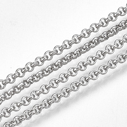 Couleur Acier Inoxydable 304 inoxydable chaînes rolo en acier, chaîne belcher, avec bobine, non soudée, couleur inox, 2x0.8mm, environ 49.21 pieds (15 m)/rouleau