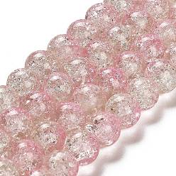 Pink Spray Painted Crackle Glass Beads Strands, Round, Two Tone, Pink, 6mm, Hole: 1.3~1.6mm, about 133pcs/strand, 31.4 inch