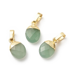 Green Aventurine Natural Green Aventurine Charms, with Light Gold Tone Brass Findings, Faceted, Cadmium Free & Lead Free, Oval, 14x8x5mm, Hole: 6x4mm