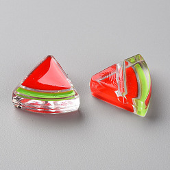 Rouge Perles acryliques émail transparent, pastèque, rouge, 23.5x25.5x9mm, Trou: 3.5mm