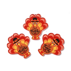 Red Thanksgiving Day Translucent Resin Pendants, Turkey Charms, Red, 43x40x2mm, Hole: 1.8mm