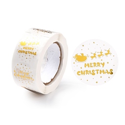 Paper Christmas Themed Flat Round Roll Stickers, Self-Adhesive Paper Gift Tag Stickers, for Party, Decorative Presents, Merry Christmas, Christmas Themed Pattern, 25x0.1mm, about 500pcs/roll