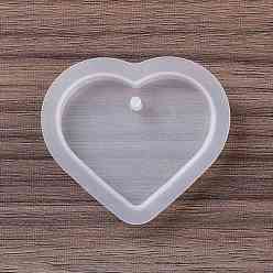 Белый Кулон сердце пищевой силиконовые формы, формы для литья смолы, для изготовления уф-смолы и эпоксидной смолы, белые, 45x50x6 мм, отверстие : 2.8 мм