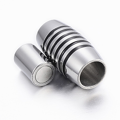 Stainless Steel Color Smooth 304 Stainless Steel Magnetic Clasps with Glue-in Ends, with Enamel, Barrel, Stainless Steel Color, 21x10.5mm, Hole: 6mm