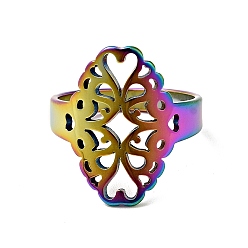 Rainbow Color Chapado en iones (ip) 201 anillo de dedo grueso ovalado de acero inoxidable con flor para mujer, color del arco iris, tamaño de EE. UU. 6 1/4 (16.7 mm)