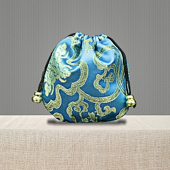 Темно-Голубой Парчовые подарочные пакеты с завязками в китайском стиле, Мешочки для хранения ювелирных изделий с вышивкой для упаковки конфет на свадьбу, прямоугольные, глубокое синее небо, 10x10 см