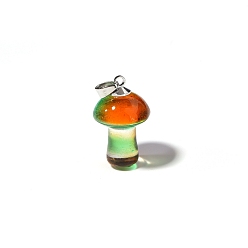 Dark Orange Lampwork Pendants, Mushroom Charms, Platinum, Dark Orange, 25x15mm
