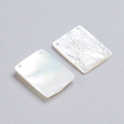 White Shell Natural White Shell Mother of Pearl Shell Pendants, Rectangle, 16x12x2~2.5mm, Hole: 0.9mm
