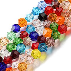 Coloré Chapelets de perles en verre transparentes  , facette, Toupie, colorées, 4x4mm, Trou: 0.8mm, Environ 87~98 pcs/chapelet, 12.76~14.61 pouce (32.4~37.1 cm)