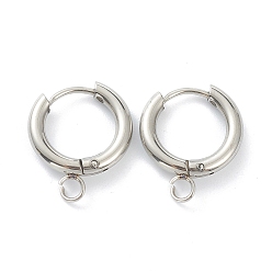 Stainless Steel Color 201 Stainless Steel Huggie Hoop Earring Findings, with Horizontal Loop and 316 Surgical Stainless Steel Pin, Stainless Steel Color, 18x15x2.5mm, Hole: 2.5mm, Pin: 1mm