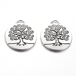 Antique Silver Tibetan Style Alloy Enamel Pendants Setting, Flat Round with Tree of Life, Cadmium Free & Lead Free, Antique Silver, 27x23.5x2.5mm, Hole: 4mm, about 190pcs/1000g
