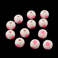 Light Coral Dot Pattern Opaque Acrylic Beads, Round, Light Coral, 16x15mm, Hole: 3mm, about 220pcs/500g