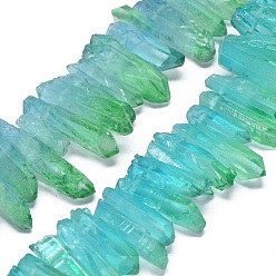 Medium Turquoise Natural Dyed Quartz Pointed Beads Strands, Two Tone Color, Bullet, Top Drilled Beads, Medium Turquoise, 19~35x5~11mm, Hole: 1mm, about 59~64pcs/strand, 13.7~14.1 inch(35~36cm)