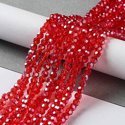 Rouge Orange Perles en verre electroplate, perle plaquée lustre, à facettes (32 facettes), ronde, rouge-orange, 4mm